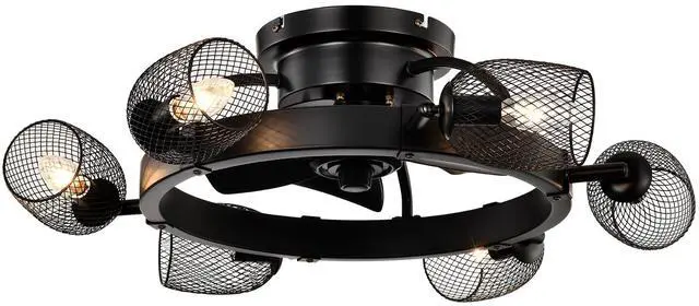Main image of 25.8'' Industrial Ceiling Fan with remote control ,5 ABS Blades small size ceiling fan For Living Room, Dining Room, Bedroom, Family Room, Matte Black ,6 PCS*E26 (Does Not Include Light Bulbs)
