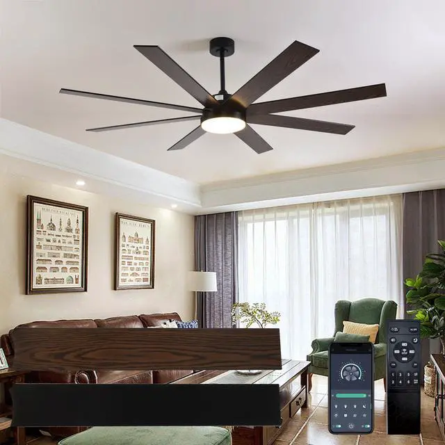 Main image of 72" Ceiling Fan with Light, 6-Speed Remote Control, Reversible DC Motor, Modern 8 Blades with 6"/12"/19.5" Downrods for Home or Commercial Black/Walnut