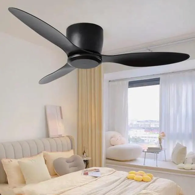Main image of 52" Flush Mount Ceiling Fan without light, 3 Reversible Blades, with 6 Speeds Reversible DC Motor,Low Profile Ceiling Fan with no light for Living Room Kitchen Bedroom