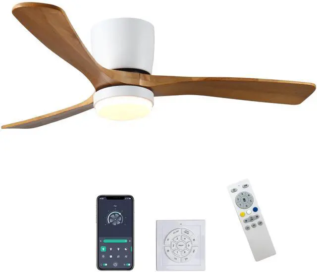 Main image of 42 inch Wood Ceiling Fans with Lights and Remote, Modern Flush Mount Low Profile Ceiling Fan with Light, 6 Speed, Reversible DC Motor, for Bedroom/Outdoor/Farmhouse/Patios