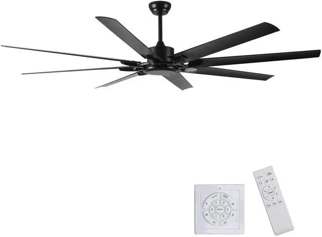 Main image of 75 Inch Industrial DC Motor Ceiling Fan no light, Large Ceiling Fan with 8 Reversible Blades, 3 Downrods, 6-Speed Remote Control, Home or Commercial Ceiling Fans for Porch/Garage/Shop, Black