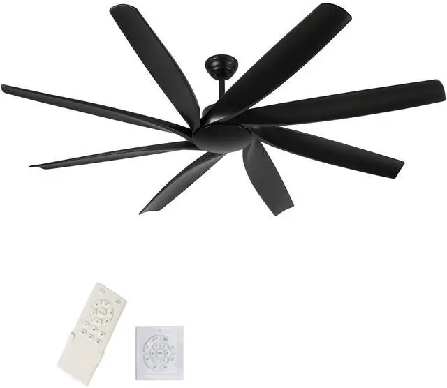 Main image of 72 inch Ceiling Fans no Light with Remote Control, 8 Reversible Blade, Quiet DC Motor, Timer Function, 6-Speed, Industrial Ceiling Fan for Bedroom Home Kitchen (Black)