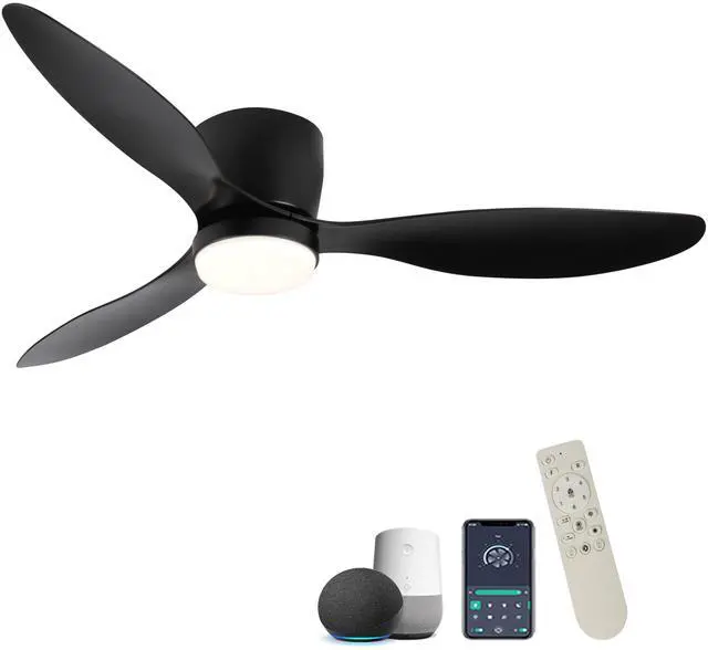 Main image of 52" Smart Flush Mount black Ceiling Fans with Lights Remote,Quiet DC Motor,Outdoor Indoor Low Profile Ceiling Fan,Control with WIFI Alexa App,Dimmable,ABS blades,for Modern Bedroom Patio