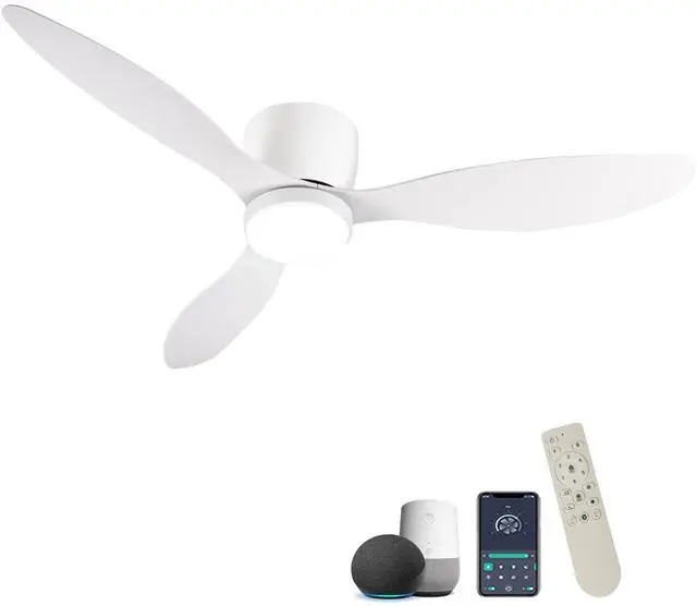 Main image of 52" Smart Flush Mount Ceiling Fans with Lights Remote,Quiet DC Motor,Outdoor Indoor Low Profile white Ceiling Fan,Control with WIFI Alexa App,Dimmable,ABS blades,for Modern Bedroom Patio
