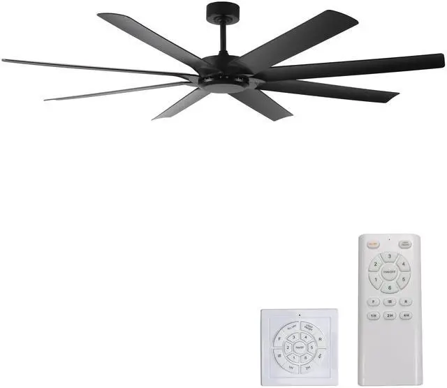 Main image of 72 inch Ceiling Fans no Light with Remote Control, 8 Reversible Blade, Quiet DC Motor, Timer Function, 6-Speed, Industrial Ceiling Fan for Bedroom Home Kitchen (Black)