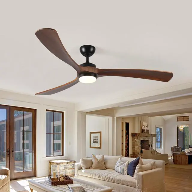 Main image of 72 Inch Solid Wood Ceiling Fan with Lights and Remote Control Indoor Outdoor Ceiling Fan 3 Wooden Blades Modern Ceiling Fan for Porch Living Room Bedroom