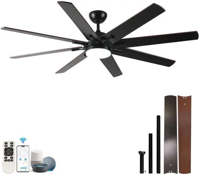 Main image of 72 inch Large Ceiling Fans with Lights and Remote, Indoor/Outdoor Black Modern Ceiling Fan for Kitchen Living Room Patio, 6 Speed Reversible Quiet DC Motor, Dual Finish 8 Blades