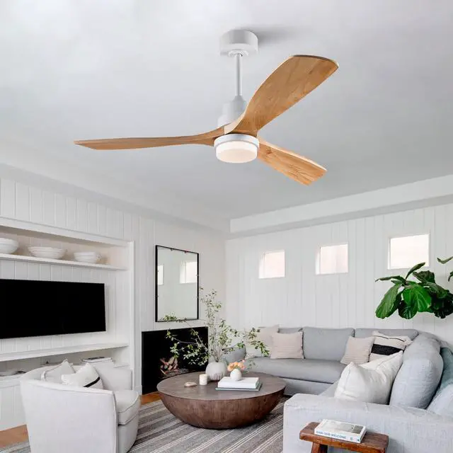 Main image of Hot sales 52 Inch Modern Ceiling Fan With 3 Color Dimmable 3 Solide Wood Blades Remote Control Reversible DC Motor With Led Light