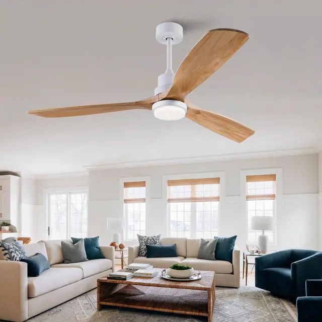 Main image of Hot sales 60 Inch Modern Ceiling Fan With 3 Color Dimmable 3 Solide Wood Blades Remote Control Reversible DC Motor With Led Light