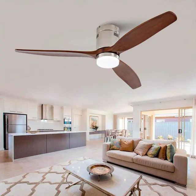Main image of Hot sales 52 Inch Modern Ceiling Fan With 3 Color Dimmable 3 Solide Wood Blades Remote Control Reversible DC Motor With Led Light