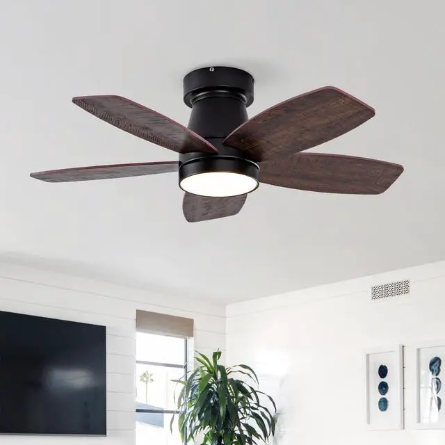 Main image of Ceiling Fans with Lights and Remote, 32 Inch Low Profile Ceiling Fan with Light, Flush Mount, Reversible, 3CCT, Dimmable Black Modern Ceiling Fan for Bedroom, Living Room, Outdoor Patio