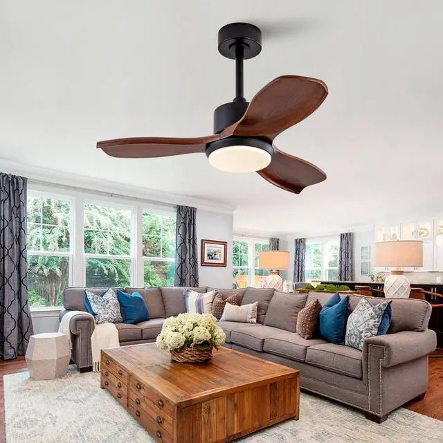 Main image of 36" Wood Ceiling Fan with Lights Remote Control,Quiet DC Motor 3 Blade Ceiling Fans for Patio Living Room, Bedroom, Office,Indoor Outdoor(Black+Dark Walnut)