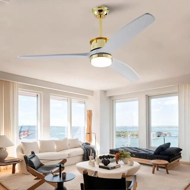 Main image of 52 Inch White and Gold Ceiling Fans with Lights and Remote, 3 Solid Wood Blades, 6 Speeds, Quiet DC Motor, Dimmable LED, Modern Gold Ceiling Fan for Indoor Bedroom,Living Room,Patio