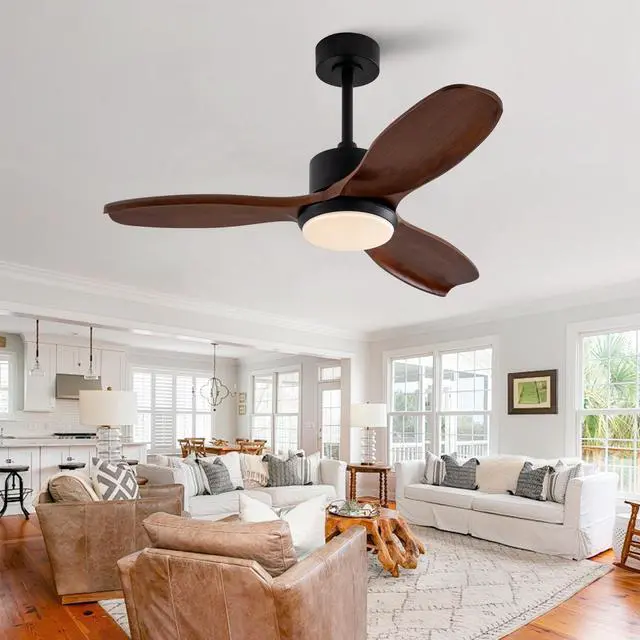 Main image of 42" Wood Ceiling Fan with Lights Remote Control,Quiet DC Motor 3 Blade Ceiling Fans for Patio Living Room, Bedroom, Office,Indoor Outdoor(Black+Dark Walnut)