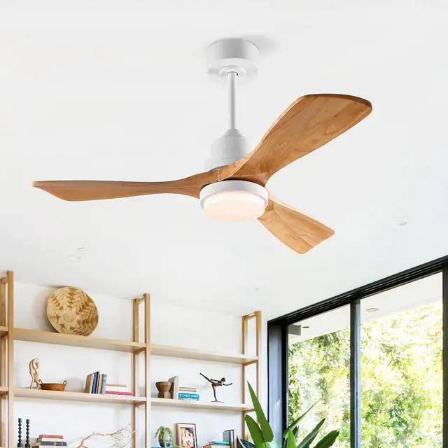 Main image of Hot sales 42 Inch Modern Ceiling Fan With 3 Color Dimmable 3 Solide Wood Blades Remote Control Reversible DC Motor With Led Light