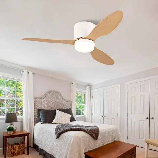 Main image of 42-inch Ceiling Fan with Light, Ultra-Slim Flush-Mount Design, 3 ABS Plastic Blades, Remote Control Included, 6-Speed Adjustment, Reversible DC Motor, Quiet Operation, Ideal for Bedrooms, Indoor/Outdo