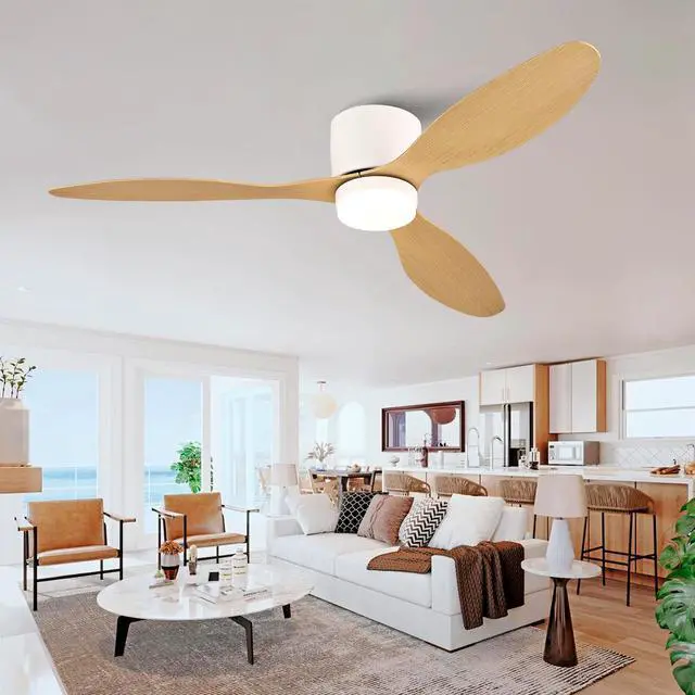 Main image of 52-inch Ceiling Fan with Light, Ultra-Slim Flush-Mount Design, 3 ABS Plastic Blades, Remote Control Included, 6-Speed Adjustment, Reversible DC Motor, Quiet Operation, Ideal for Bedrooms, Indoor/Outdo