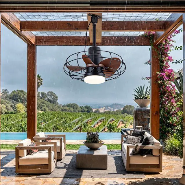 Main image of 20" Outdoor Ceiling Fan with Lights for Patios, Gazebo and Pergola. Plug in Gazebo Ceiling Fan with Remote Control, Waterproof Caged Hanging Fans with Hook and strap