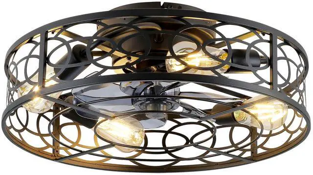 Main image of 20" Caged Ceiling Fans with Lights and Remote, Bladeless Ceiling Fan 6 Speed Reversible with Remote Control,Flush Mount Caged Ceiling Fan for Bedroom, Living Room--NOT Included Bulbs
