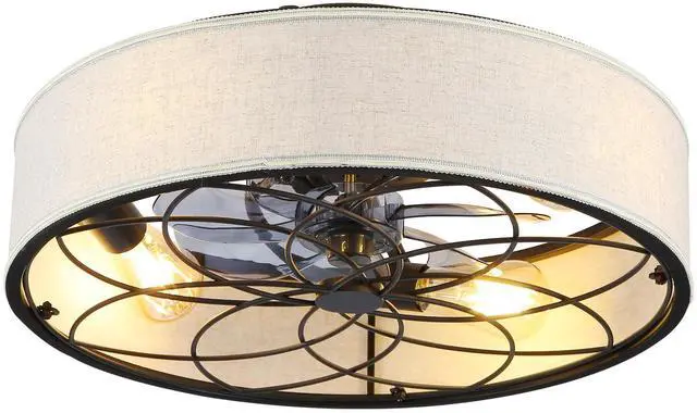 Main image of 20" Low Profile Fabric Farmhouse Bladeless Ceiling fan With Remote Control,Low Profile Modern Enclosed Ceiling Fans with Reversible Motor For Living room, Bedroom,Kitchen--NOT INCLUDED BULBS