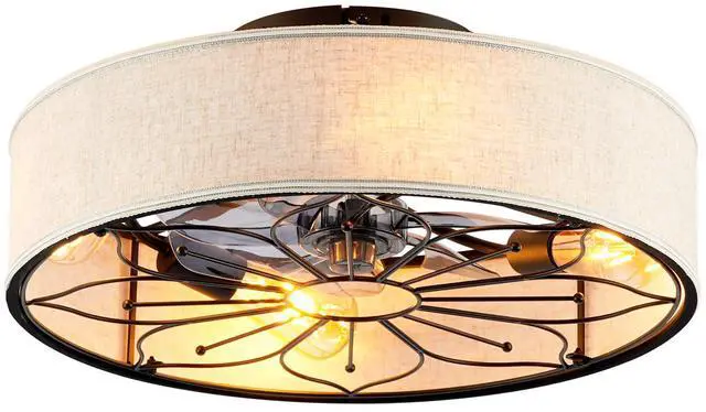 Main image of 20" Lotus Design Fabric Farmhouse Bladeless Ceiling fan With Remote Control For Living room, Bedroom,Kitchen--NOT INCLUDED BULBS