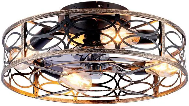 Main image of 20" Low Profile Caged Ceiling Fans with Lights and Remote, Farmhouse Flush Mount Ceiling Fan with 6 Speeds Reversible Motor, for Kitchen, Bedroom--NOT Included Bulbs