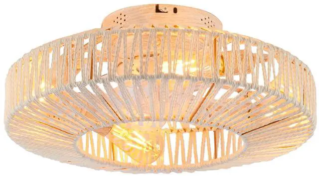 Main image of 20" Rope Caged Ceiling Fans with Remote, Flush Mount Ceiling Fan with Light, Low Profile Chandelier 6 Speed DC Motor Reversible Ceiling Fan For Living Room Bedroom.--NOT INCLUDED BULBS-Matte White
