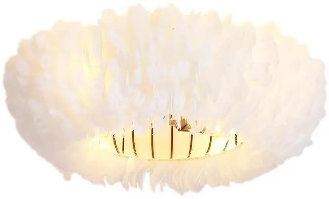 Main image of 20" Feather-Dressed Caged Ceiling Fans with Remote, Flush Mount Ceiling Fan with Light, Chandelier Fan 6 Speed DC Motor Reversible Ceiling Fan For Living Room Bedroom.--NOT INCLUDED BULBS
