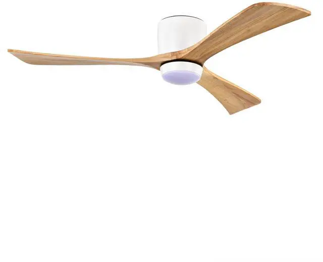Main image of 52" Flush Mount Solid Wood Blades Ceiling Fan with Lights Remote Control,Quiet DC Motor, 6 Speed ,Reversible Ceiling Fan for Patio Living Room, Bedroom, Office,Indoor.(Matte White +Natural)
