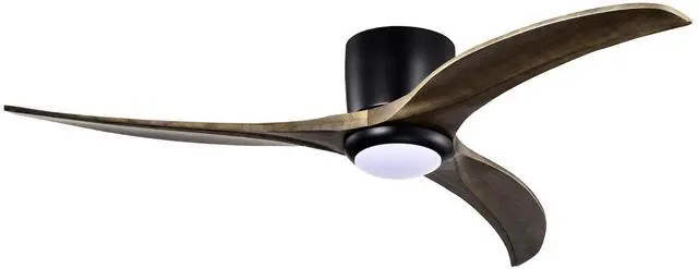 Main image of 52" Flush Mount Solid Wood Blades Ceiling Fan with Lights Remote Control,Quiet DC Motor, 6 Speed ,Reversible Ceiling Fan for Patio Living Room, Bedroom, Office,Indoor.(Matte Black )