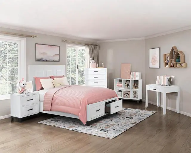Alt view image 4 of 5 - White Finish 4-Shelf Bookcase Wooden Furniture 1pc