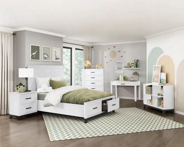 Alt view image 5 of 5 - White Finish 4-Shelf Bookcase Wooden Furniture 1pc