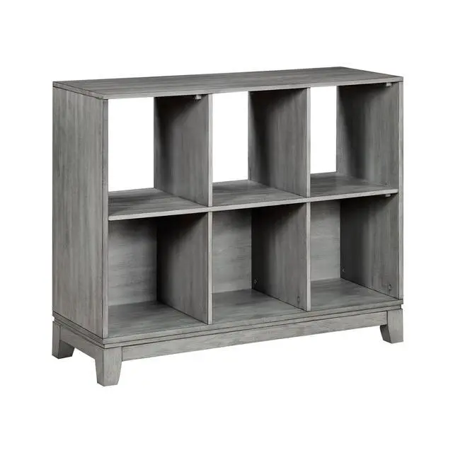 Alt view image 2 of 5 - Gray Finish 6-Shelf Bookcase Wooden Furniture 1pc
