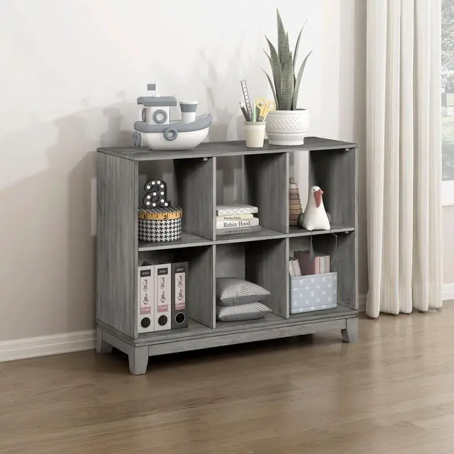 Alt view image 3 of 5 - Gray Finish 6-Shelf Bookcase Wooden Furniture 1pc