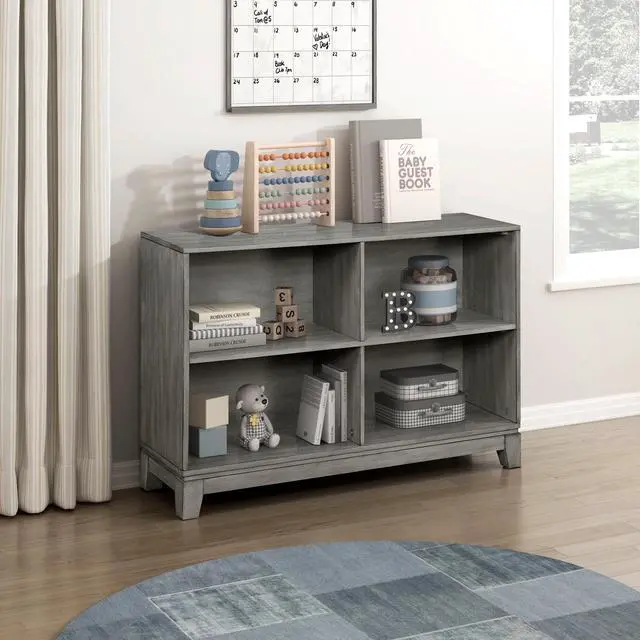 Alt view image 3 of 5 - Gray Finish 4-Shelf Bookcase Wooden Furniture 1pc