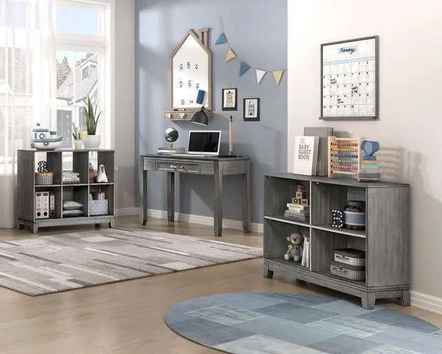 Alt view image 4 of 5 - Gray Finish 6-Shelf Bookcase Wooden Furniture 1pc