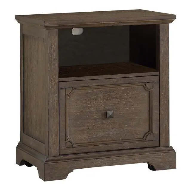 Alt view image 2 of 5 - Dark Oak Finish 1pc File Cabinet with Storage Drawer Shelf Casters Movement Wooden Furniture