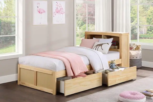 Alt view image 5 of 7 - Natural Pine Finish 2pcs Storage Boxes with Caster Wheels Transitional Bedroom Furniture Under-Bed Toy Boxes