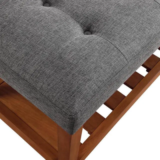 Alt view image 5 of 5 - Fabric Upholstered Bench with Open Storage, Gray and Oak