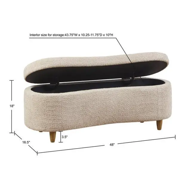 Alt view image 3 of 7 - Boucle Flip Top Storage Bench Taupe See below