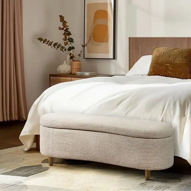 Alt view image 2 of 7 - Boucle Flip Top Storage Bench Taupe See below