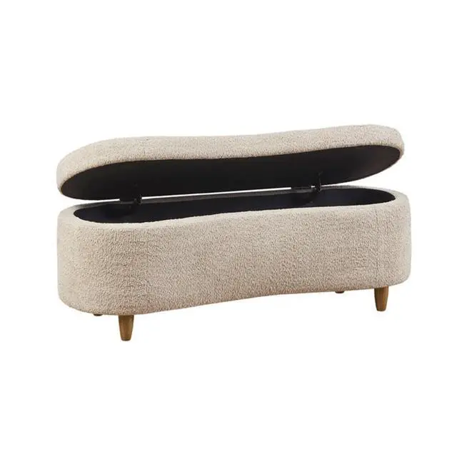 Alt view image 4 of 7 - Boucle Flip Top Storage Bench Taupe See below
