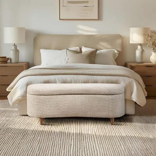 Alt view image 5 of 7 - Boucle Flip Top Storage Bench Taupe See below