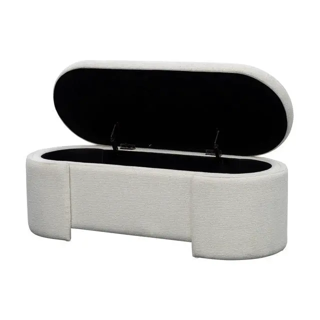 Alt view image 2 of 7 - Fully Upholstered Oval Storage Bench with Soft-Close Lid, Ivory