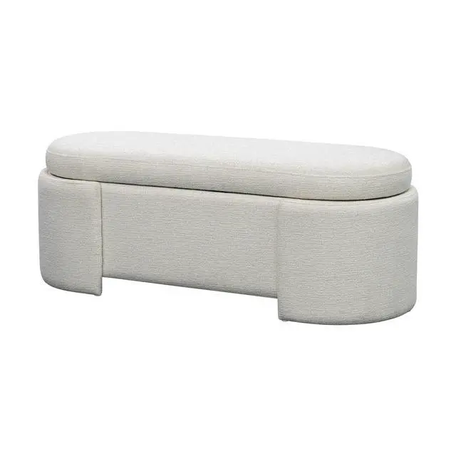 Alt view image 3 of 7 - Fully Upholstered Oval Storage Bench with Soft-Close Lid, Ivory