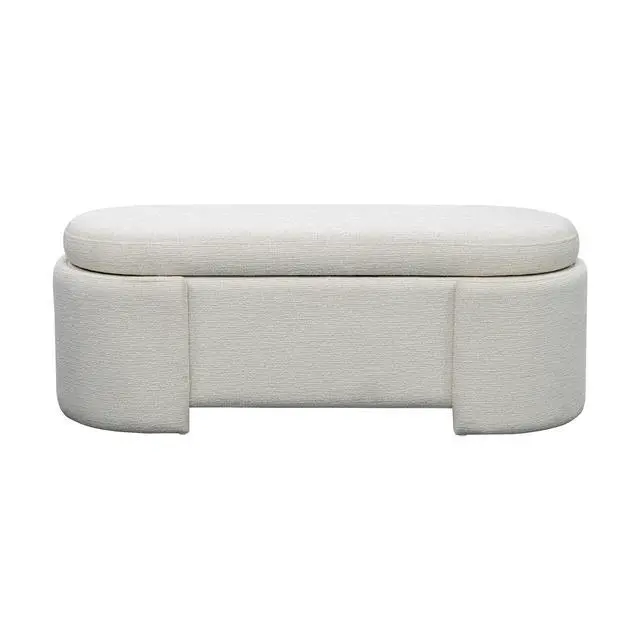 Alt view image 6 of 7 - Fully Upholstered Oval Storage Bench with Soft-Close Lid, Ivory
