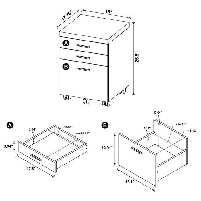 Alt view image 3 of 7 - Cappuccino 3-Drawer File Cabinet