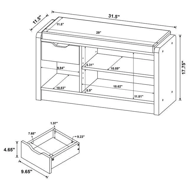 Alt view image 3 of 7 - Astor Black 1-drawer Storage Bench