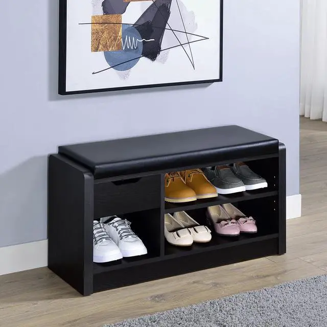 Alt view image 2 of 7 - Astor Black 1-drawer Storage Bench