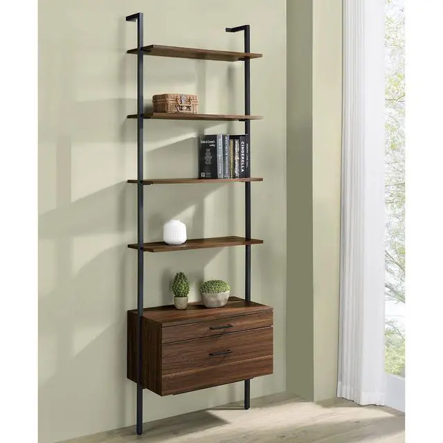 Alt view image 2 of 7 - Wendell Walnut 4-shelf Storage Wall Bookshelf
